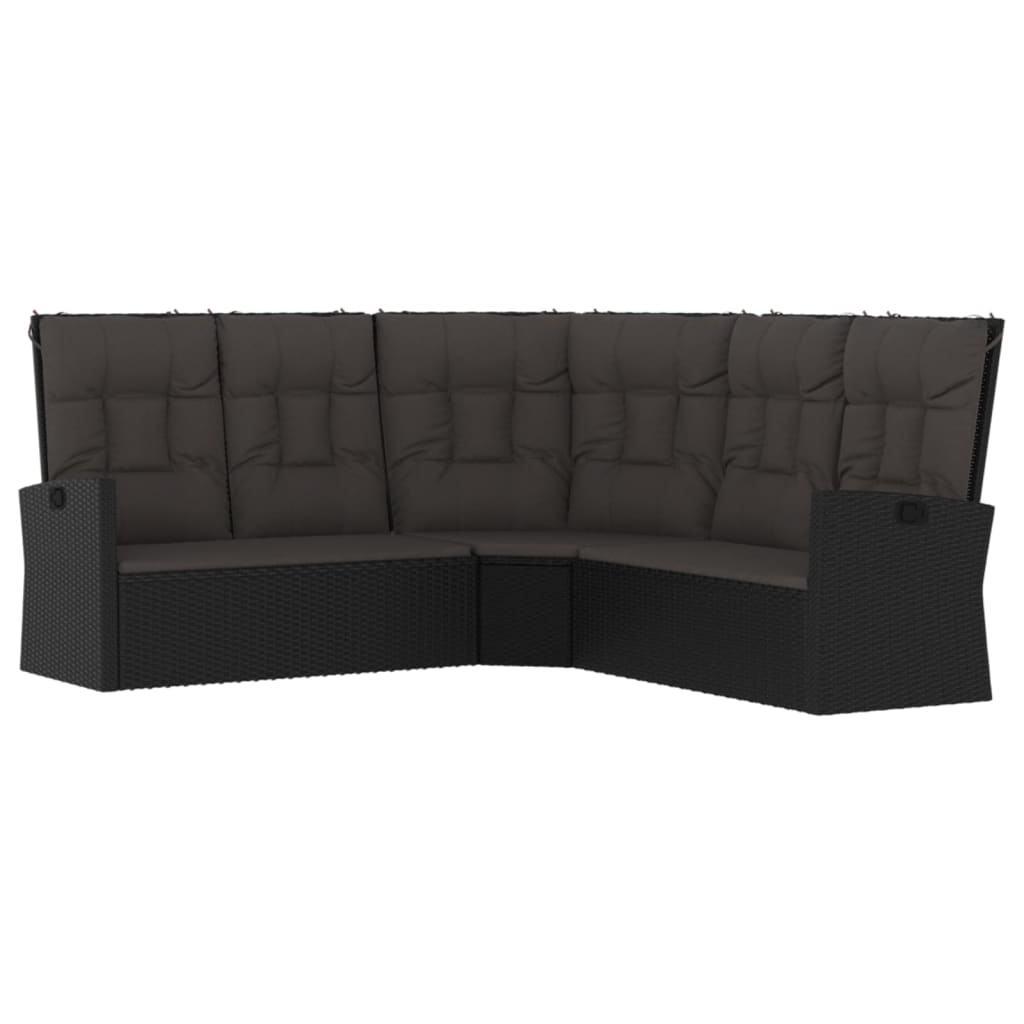 2 pcs conjunto lounge de jardim c/ almofadões vime PE preto