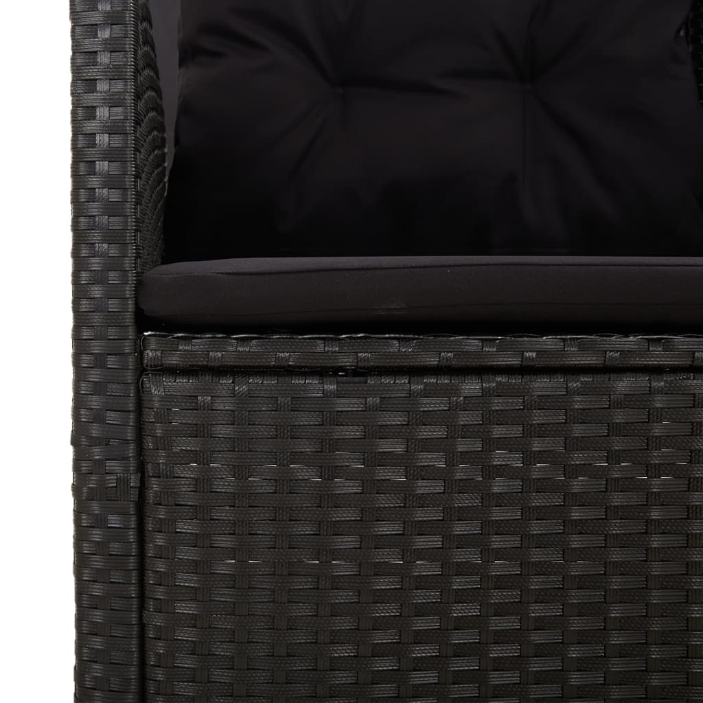 2 pcs conjunto lounge de jardim c/ almofadões vime PE preto