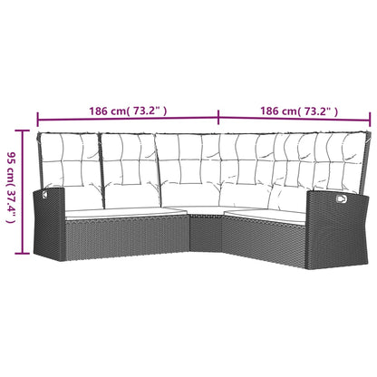 2 pcs conjunto lounge de jardim c/ almofadões vime PE preto