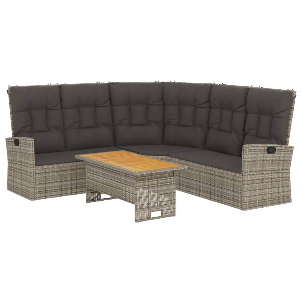 2 pcs conjunto lounge de jardim c/ almofadões vime PE cinzento