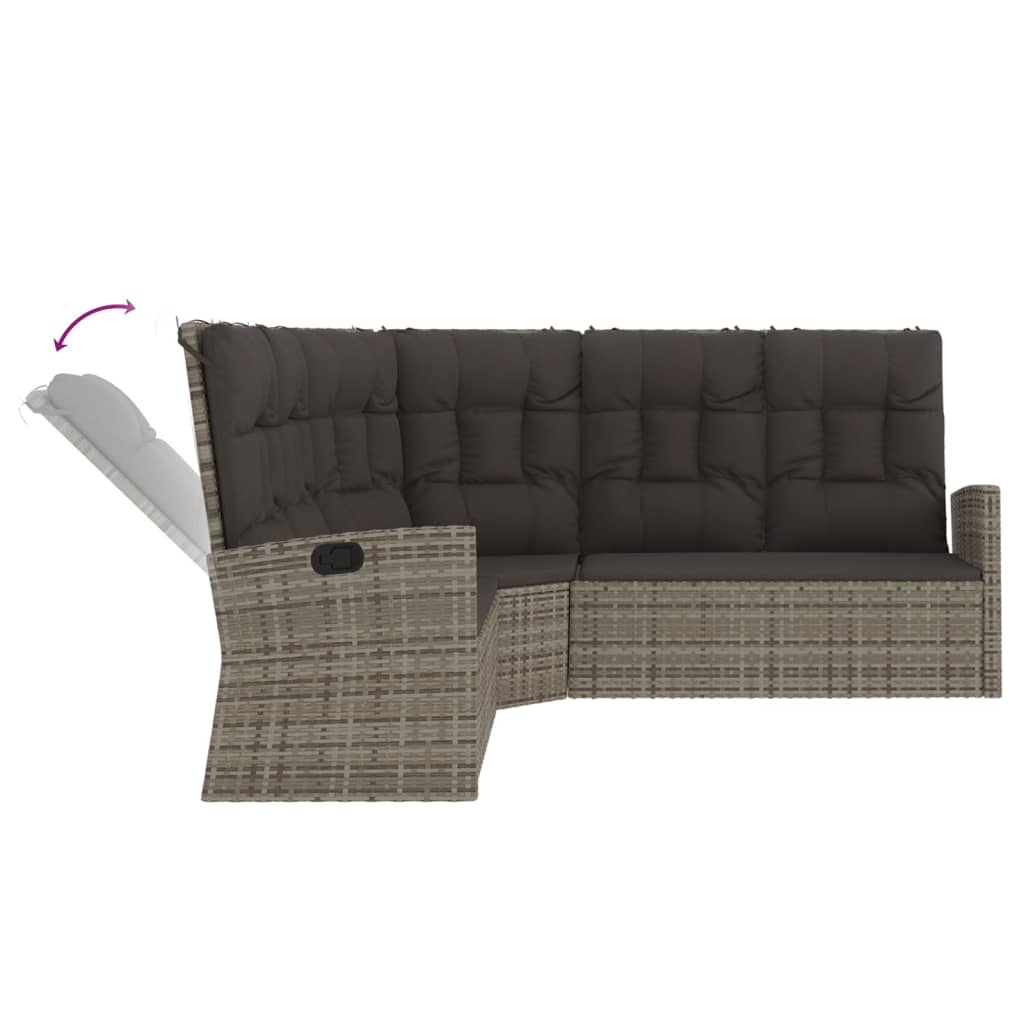 2 pcs conjunto lounge de jardim c/ almofadões vime PE cinzento