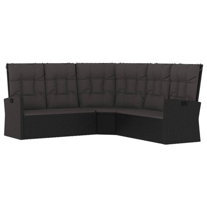 3 pcs conjunto lounge de jardim c/ almofadões vime PE preto