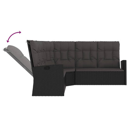 3 pcs conjunto lounge de jardim c/ almofadões vime PE preto