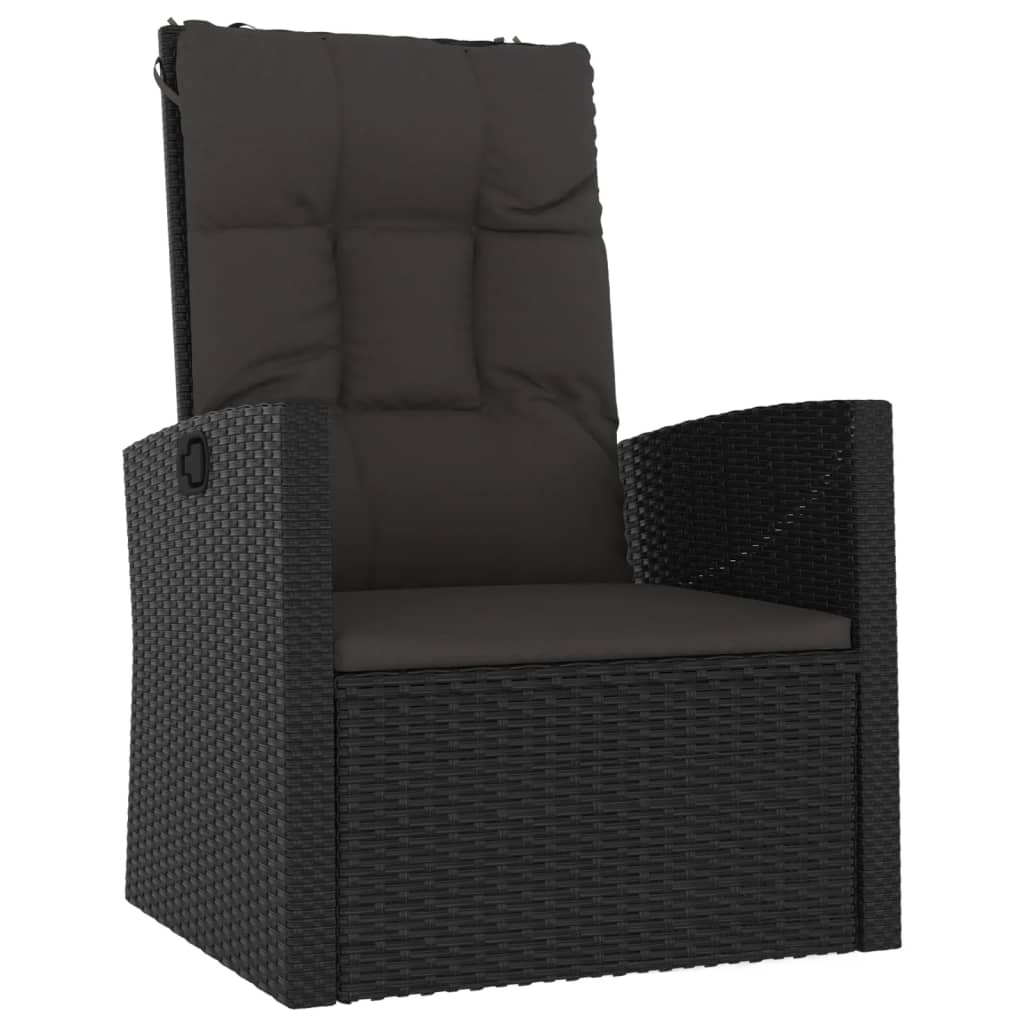 3 pcs conjunto lounge de jardim c/ almofadões vime PE preto