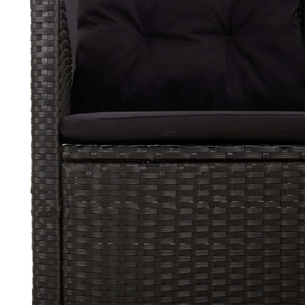 3 pcs conjunto lounge de jardim c/ almofadões vime PE preto