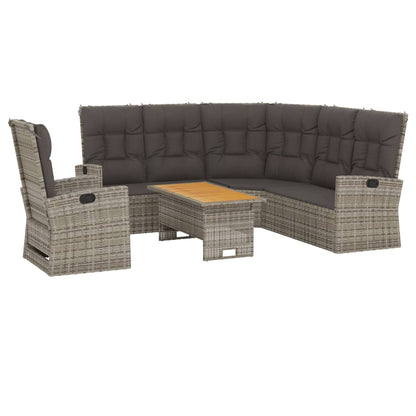 3 pcs conjunto lounge de jardim c/ almofadões vime PE cinzento