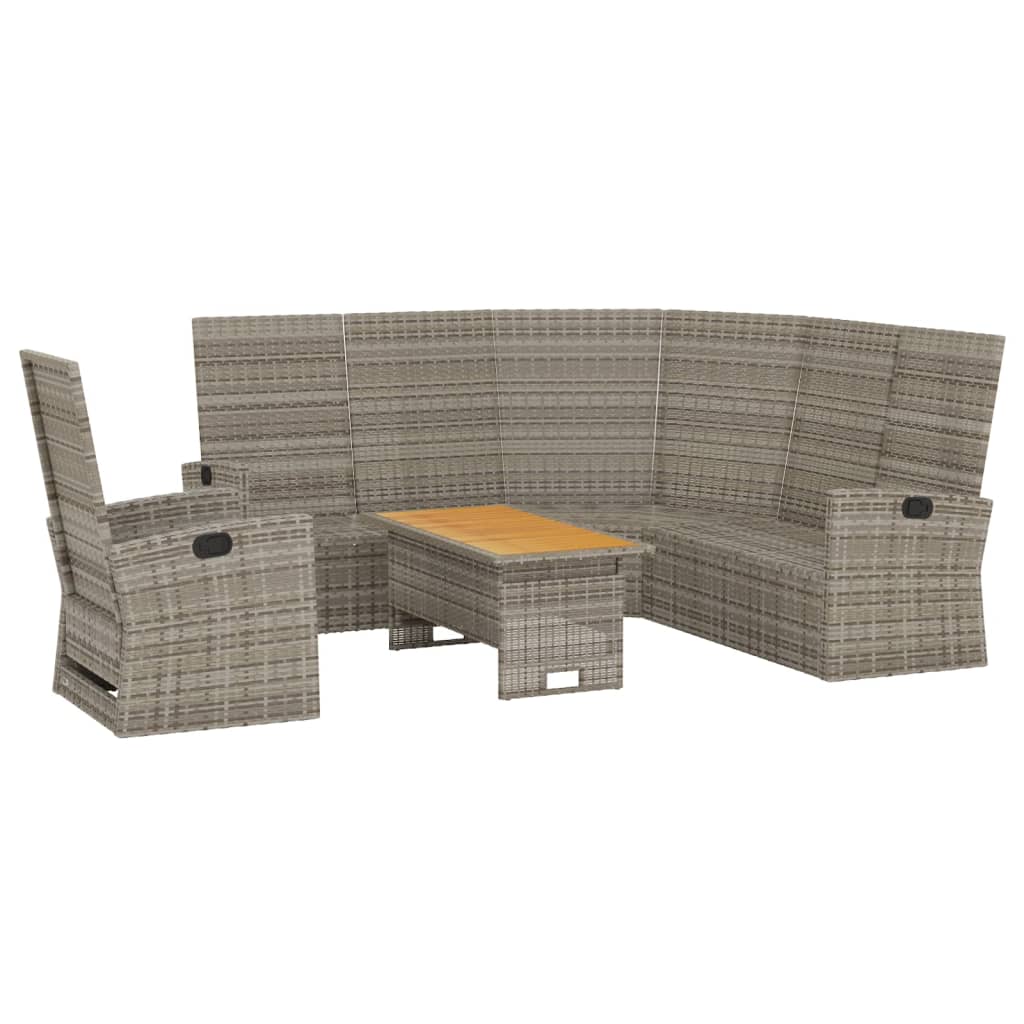 3 pcs conjunto lounge de jardim c/ almofadões vime PE cinzento