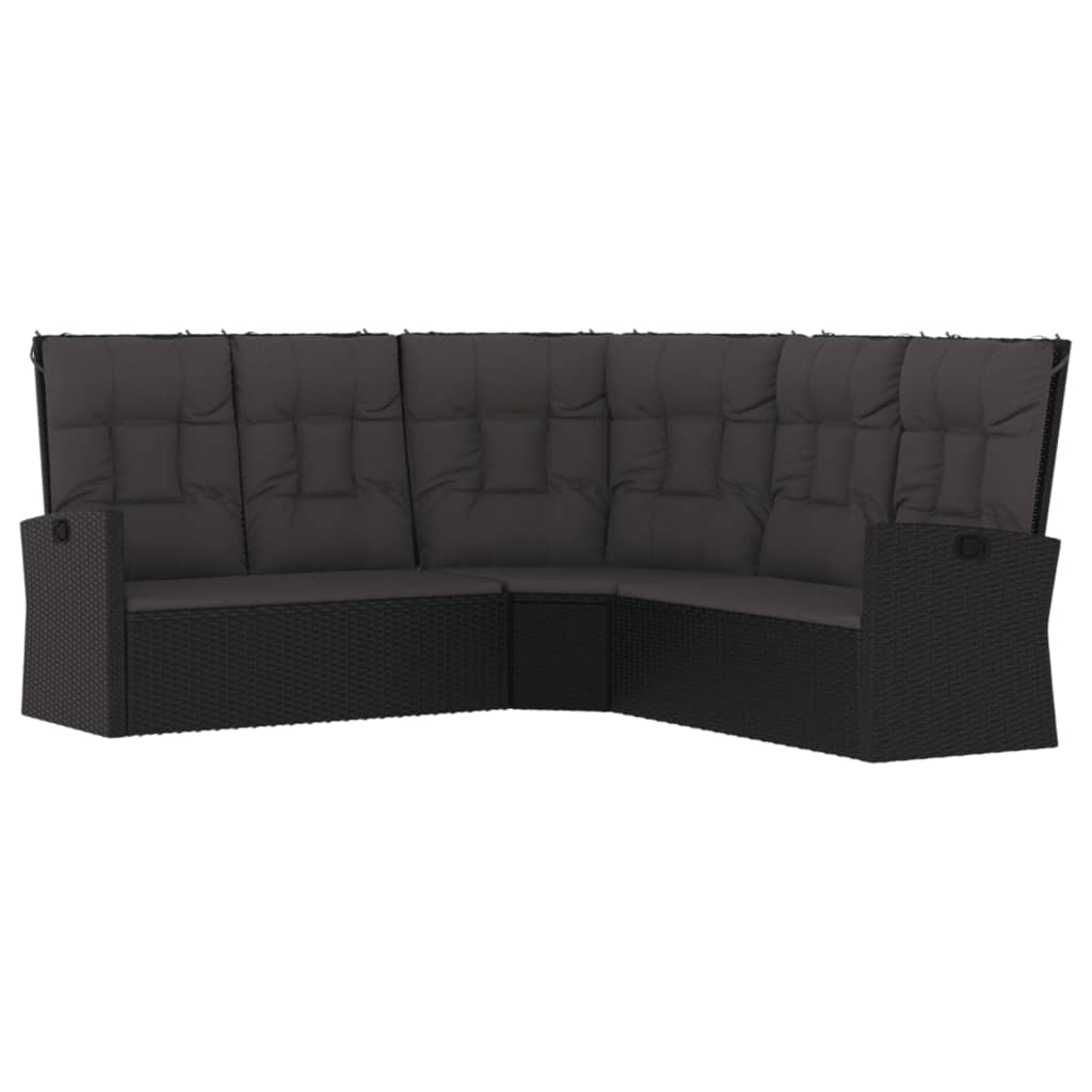 4 pcs conjunto lounge de jardim c/ almofadões vime PE preto