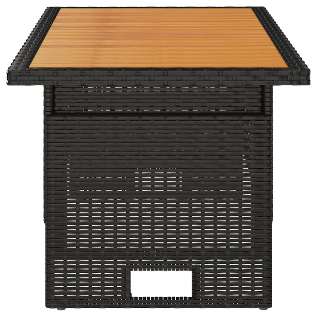 Mesa de jardim 100x50x43/63 cm acácia maciça/vime PE preto