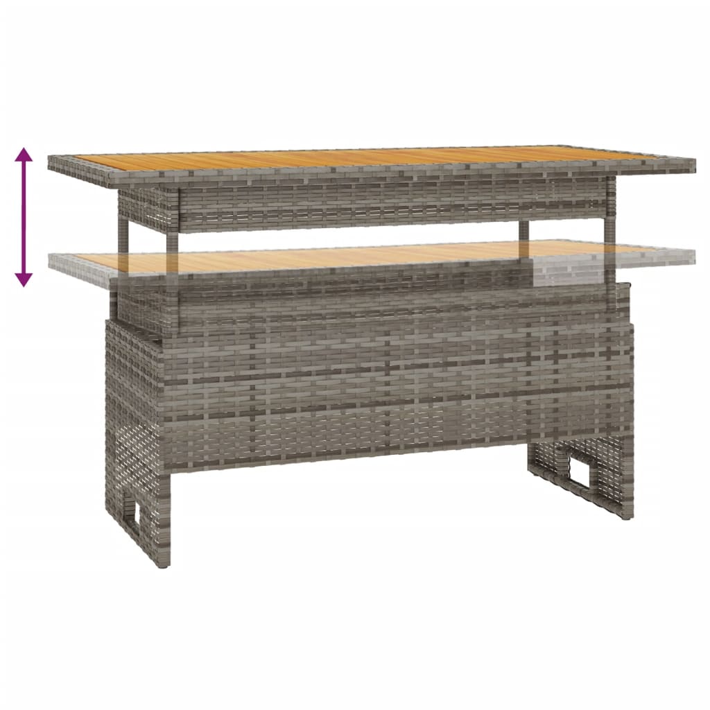 Mesa de jardim 100x50x43/63 cm acácia maciça/vime PE cinza