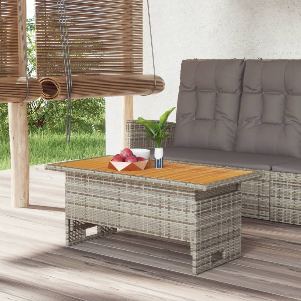 Mesa de jardim 100x50x43/63 cm acácia maciça/vime PE cinza