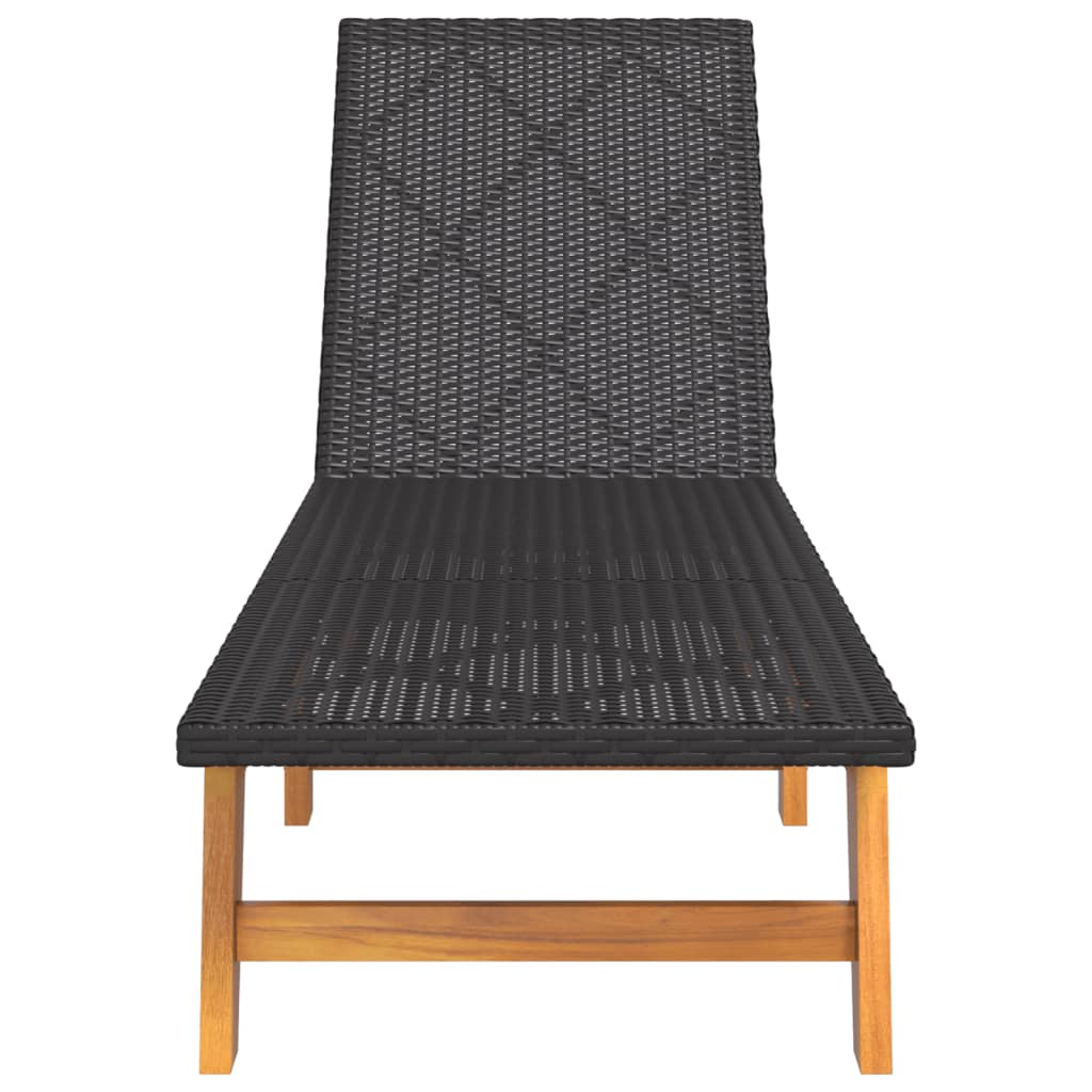 Espreguiçadeira com Mesa de Apoio em Vime e Madeira de Acácia - Preto e Castanho - Design Natura