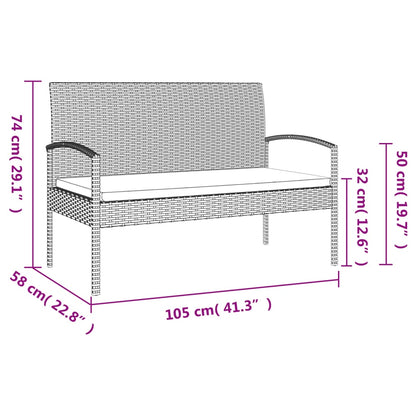 Banco de jardim com almofadão 105 cm vime PE cinzento