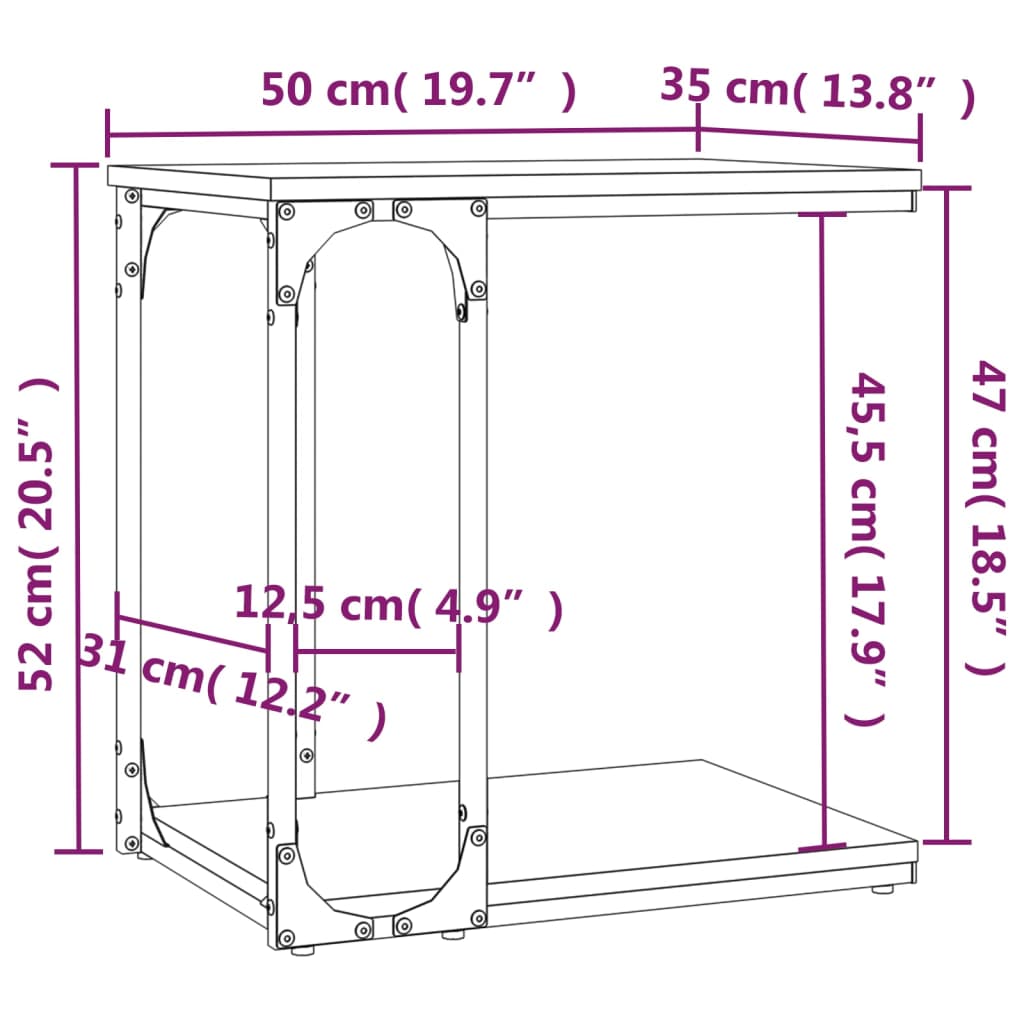 Mesa de apoio 50x35x52 cm derivados de madeira cinzento sonoma