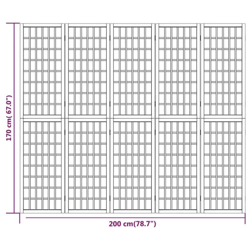 Biombo dobrável com 5 painéis estilo japonês 200x170 cm