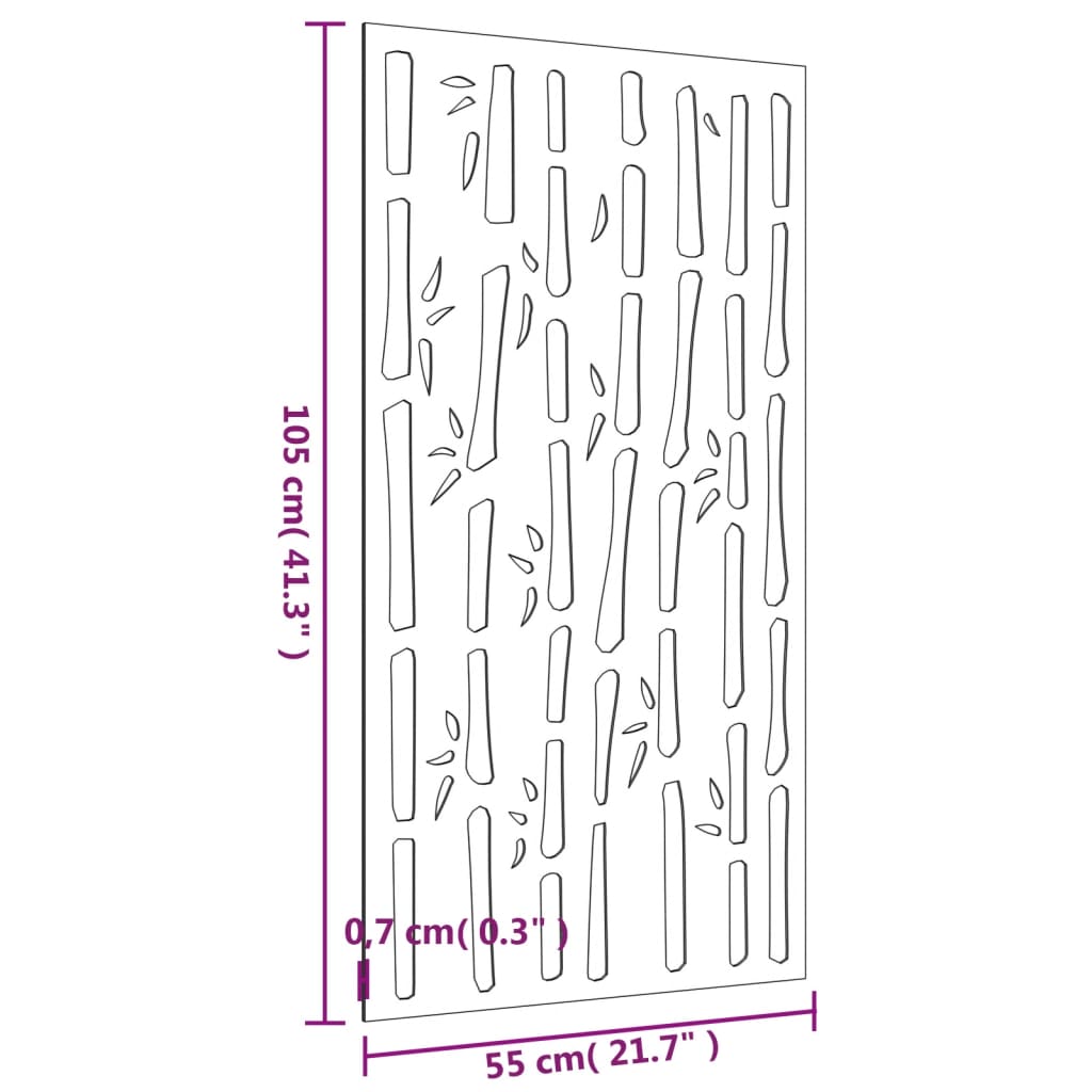 Decoração p/ muro de jardim 105x55 cm aço corten design bambu