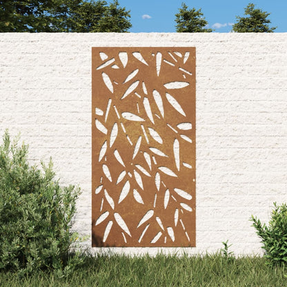 Decoração p/muro jardim 105x55cm aço corten design folhas bambu