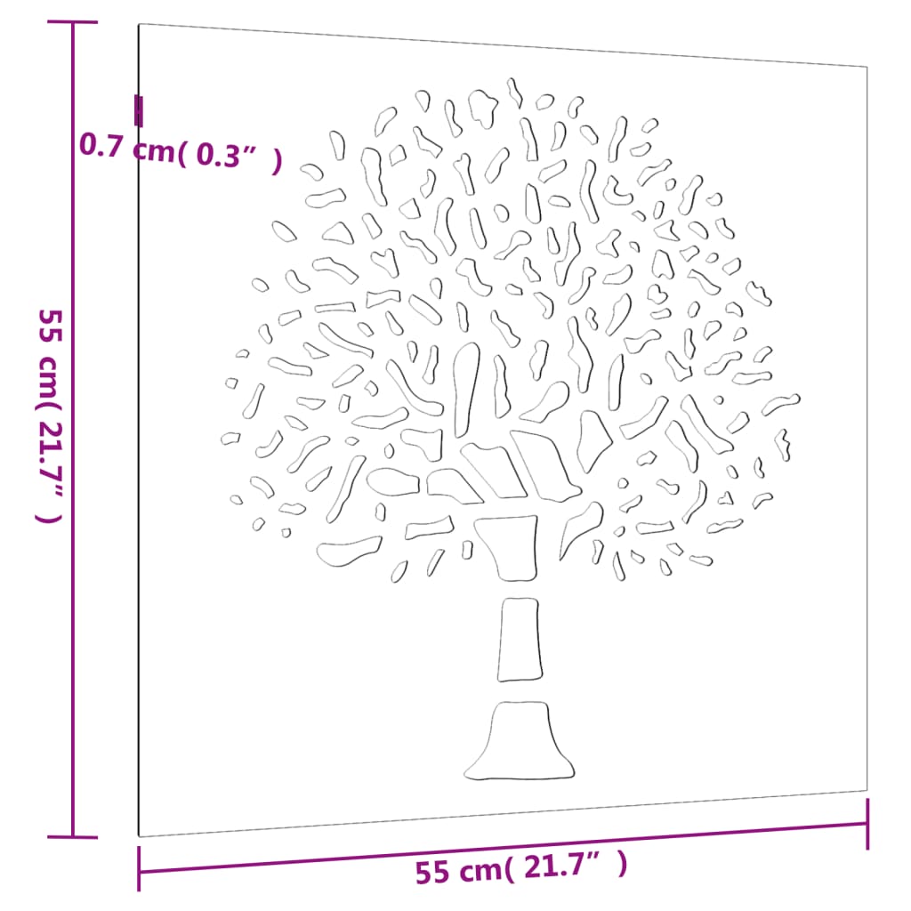 Decoração p/ muro de jardim 105x55 cm aço corten design árvore