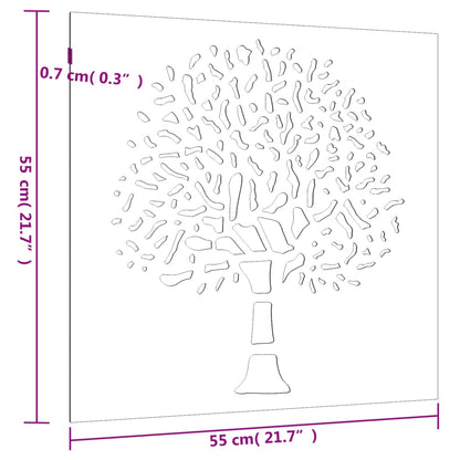 Decoração p/ muro de jardim 105x55 cm aço corten design árvore