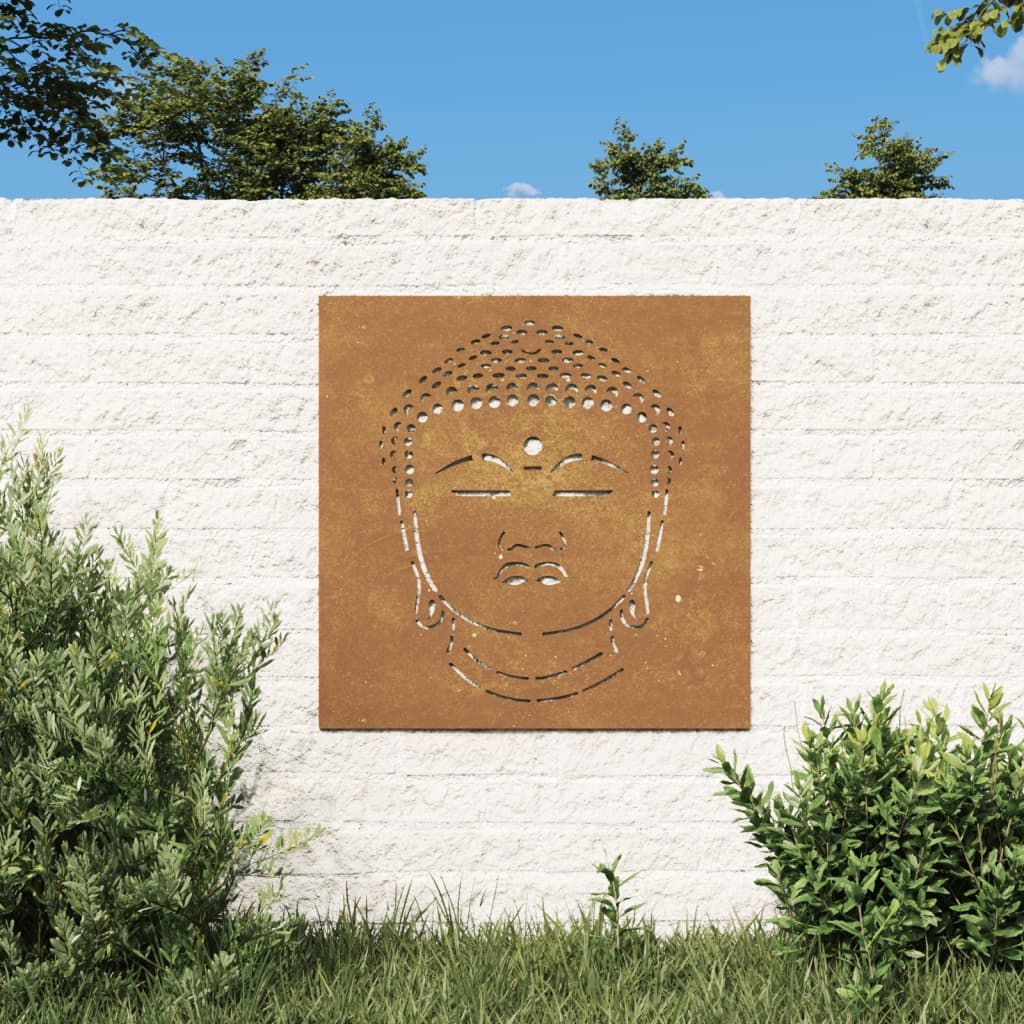 Decoração p/ muro jardim 105x55cm aço corten design cabeça buda