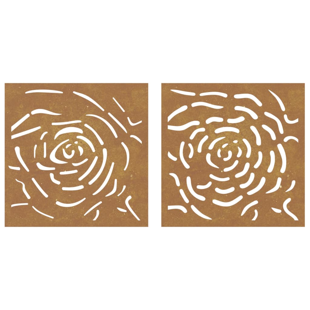 Decorações p/ muro jardim 2 pcs 55x55cm aço corten design rosas