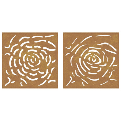 Decorações p/ muro jardim 2 pcs 55x55cm aço corten design rosas