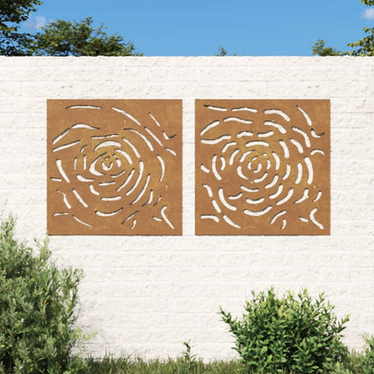 Decorações p/ muro jardim 2 pcs 55x55cm aço corten design rosas