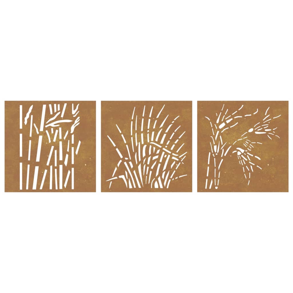 Decorações p/ muro jardim 3pcs 105x55cm aço corten design relva