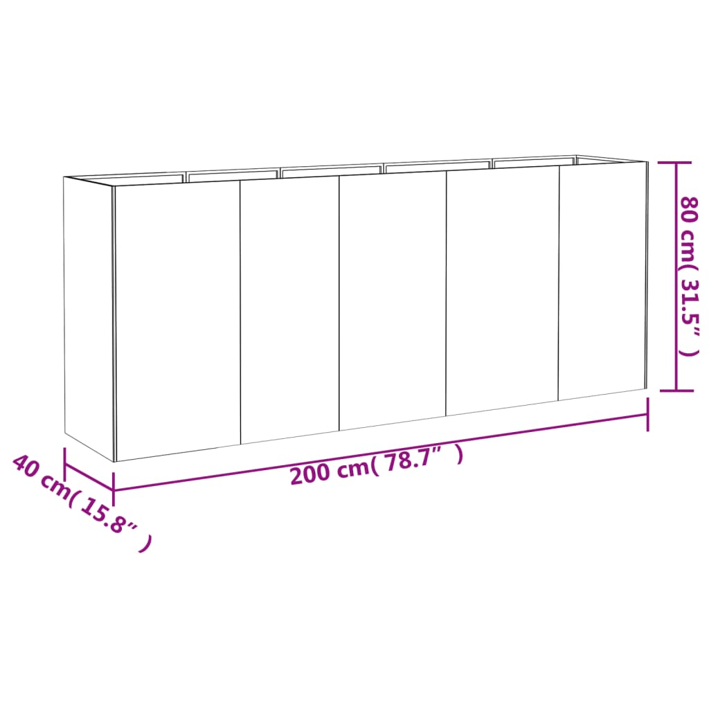 Canteiro elevado de jardim 200x40x80 cm aço corten