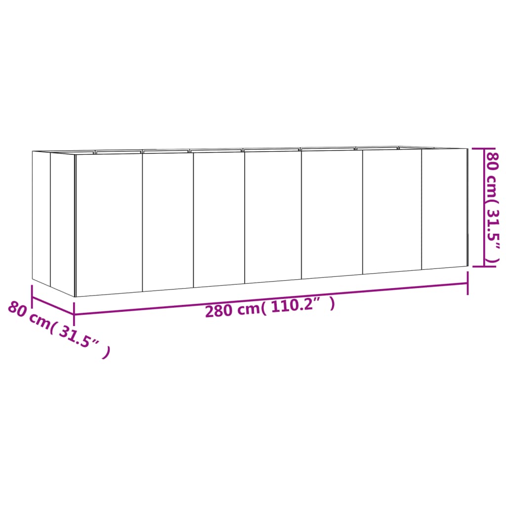 Canteiro elevado de jardim 280x80x80 cm aço corten