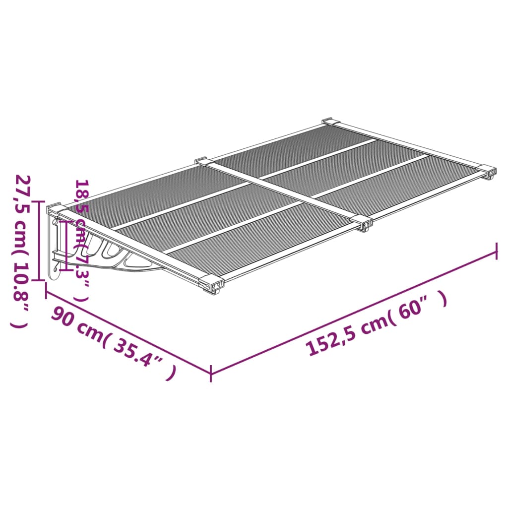 Toldo para porta 152,5x90 cm policarbonato preto/transparente