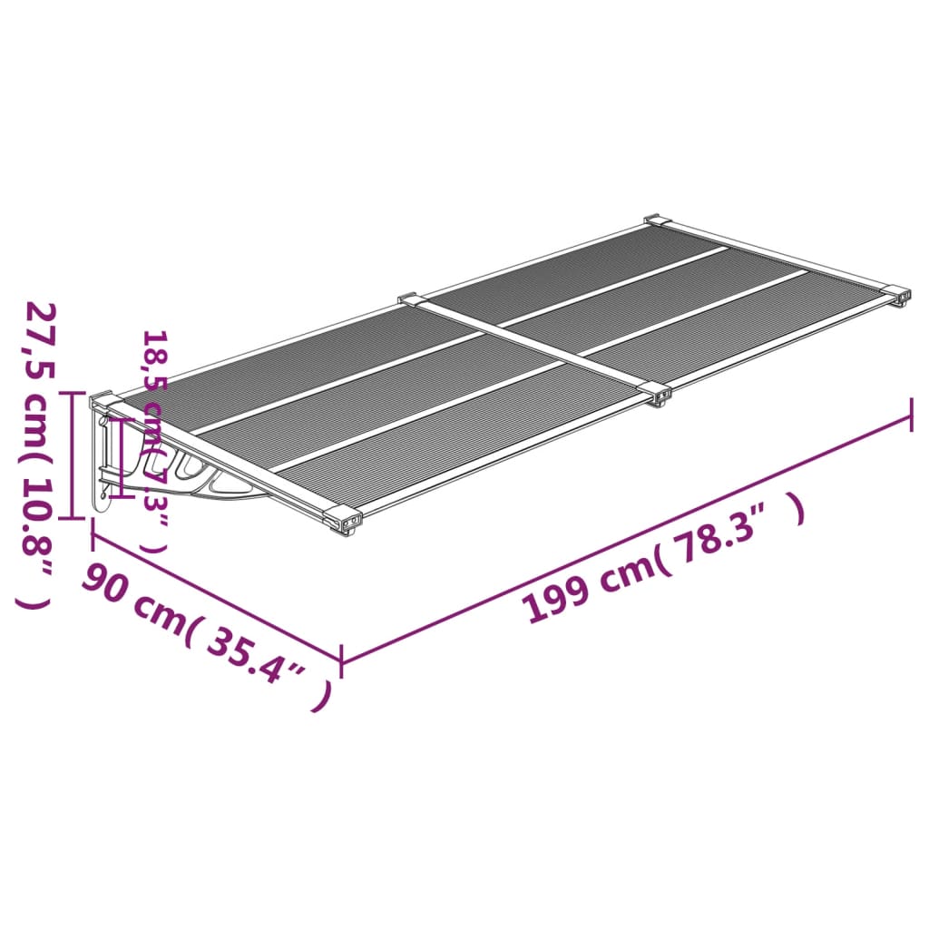 Toldo para porta 199x90 cm policarbonato preto/transparente