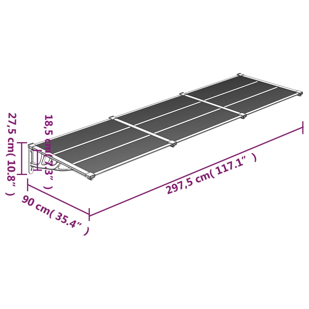 Toldo para porta 297,5x90 cm policarbonato preto/transparente