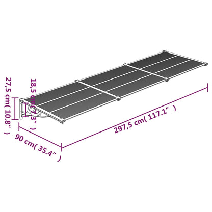 Toldo para porta 297,5x90 cm policarbonato preto/transparente