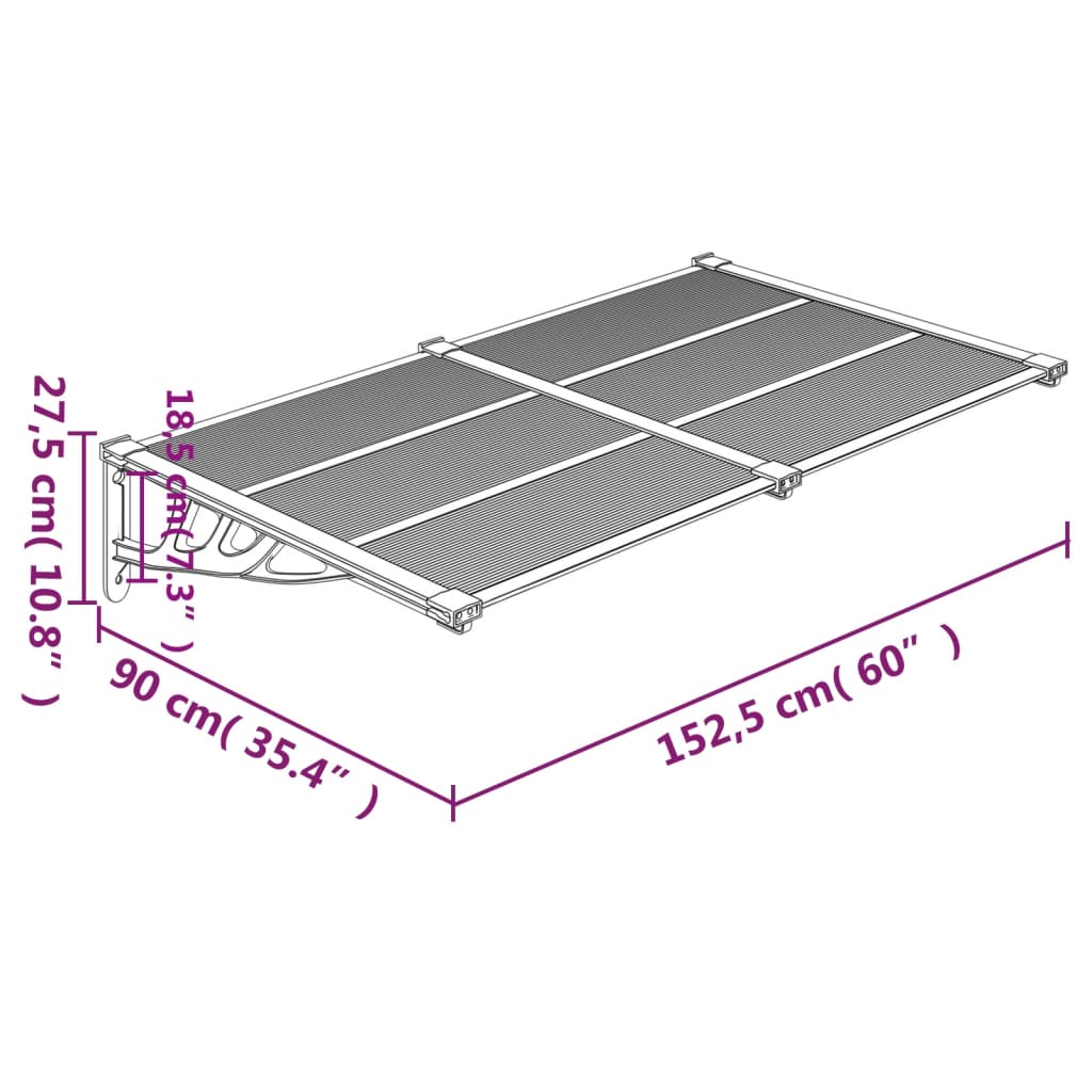 Toldo para porta 152,5x90cm policarbonato cinzento/transparente