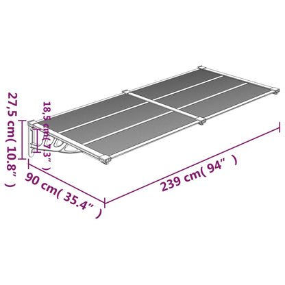 Toldo para porta 239x90 cm policarbonato cinzento/transparente