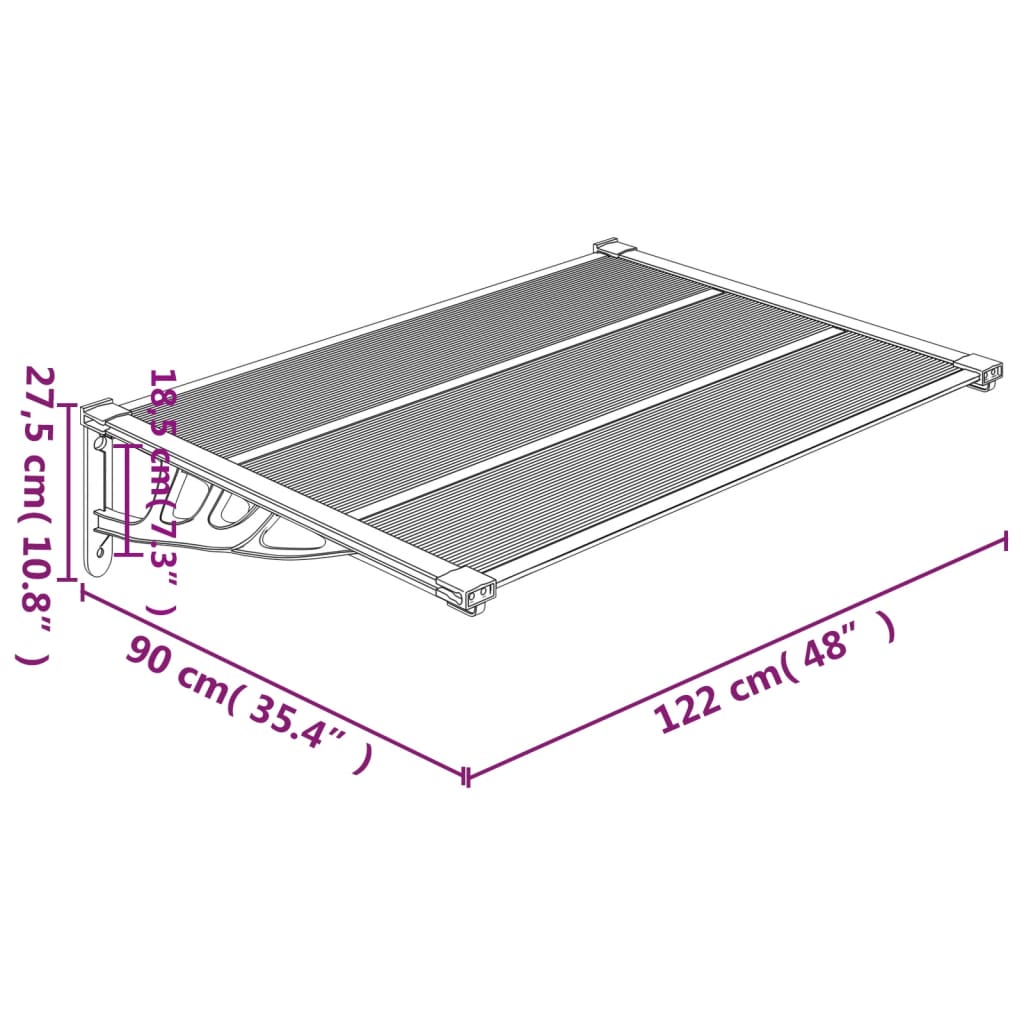 Toldo de porta 122x90 cm policarbonato preto