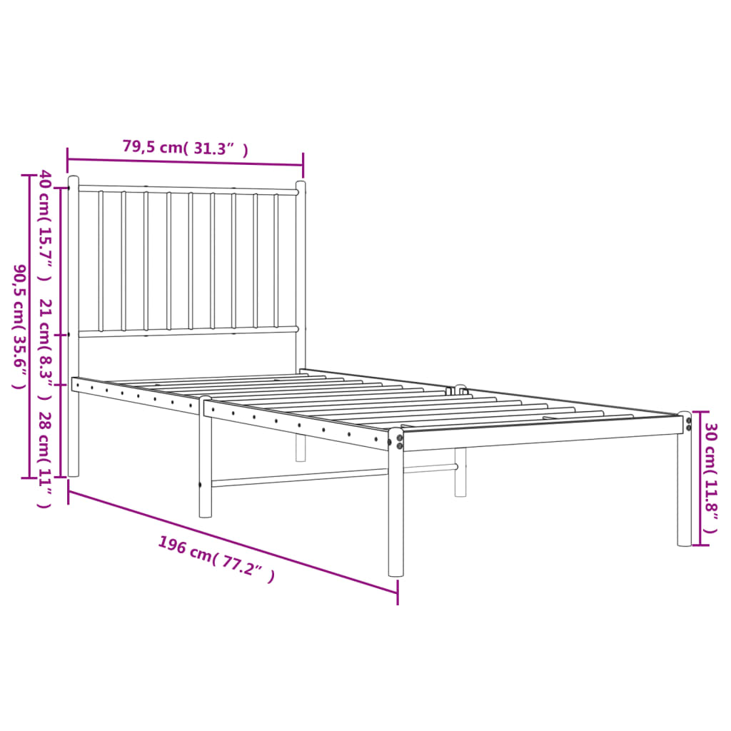 Estrutura de cama com cabeceira 75x190 cm metal preto