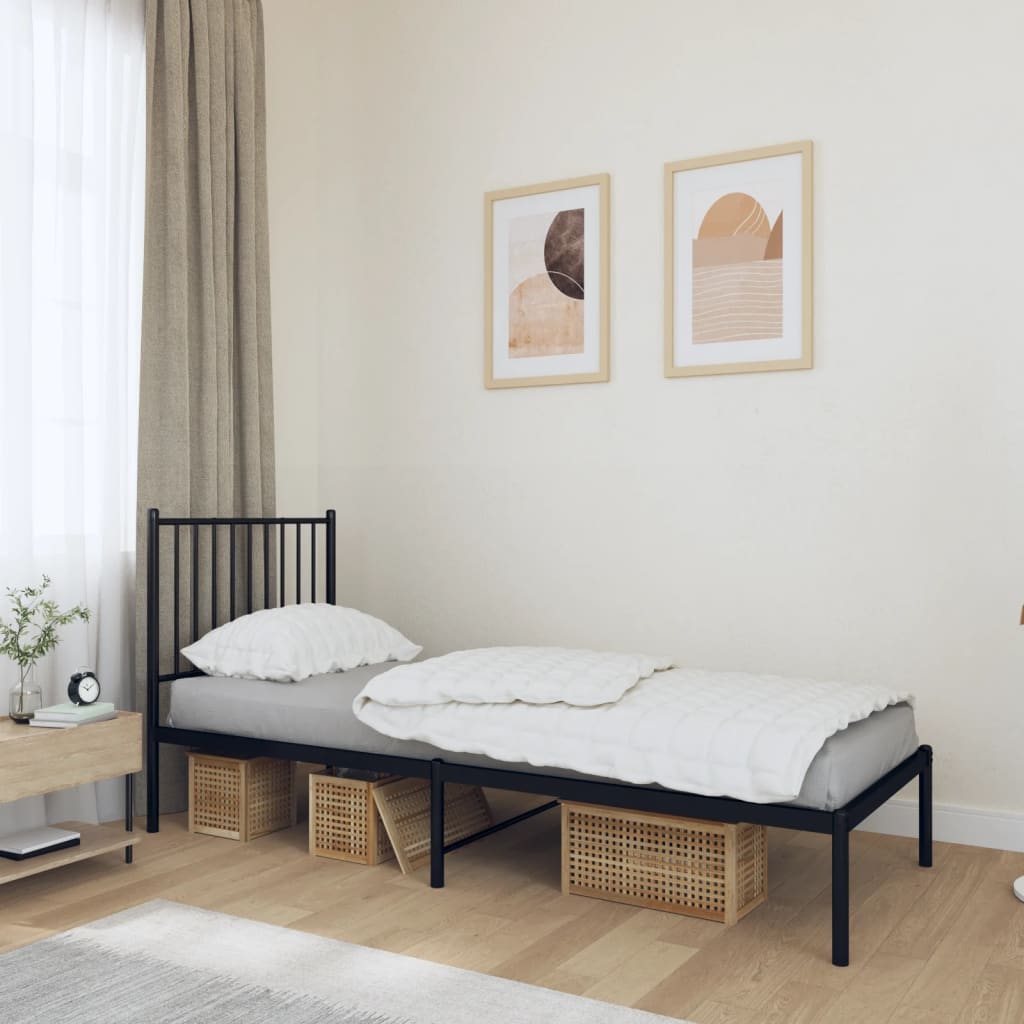 Estrutura de cama com cabeceira 75x190 cm metal preto