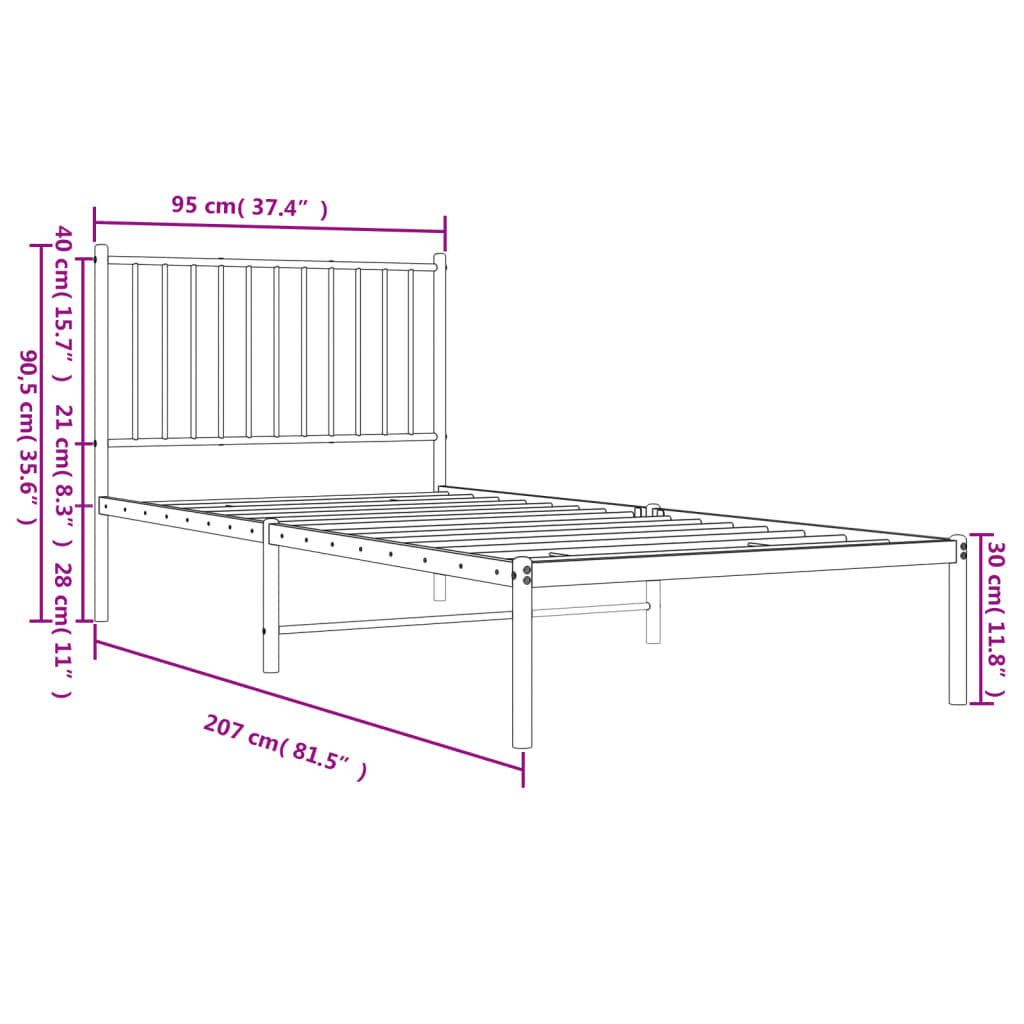 Estrutura de cama com cabeceira 90x200 cm metal preto