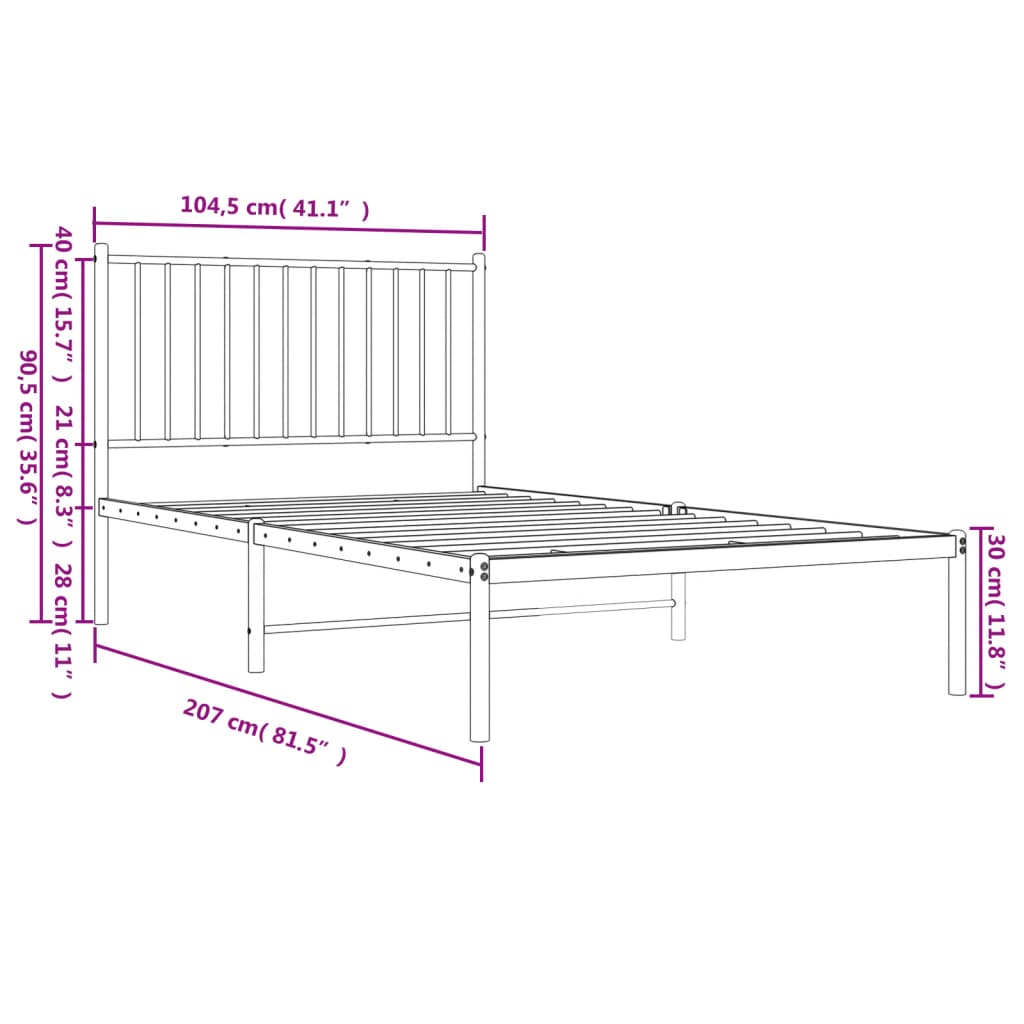 Estrutura de cama com cabeceira 100x200 cm metal preto