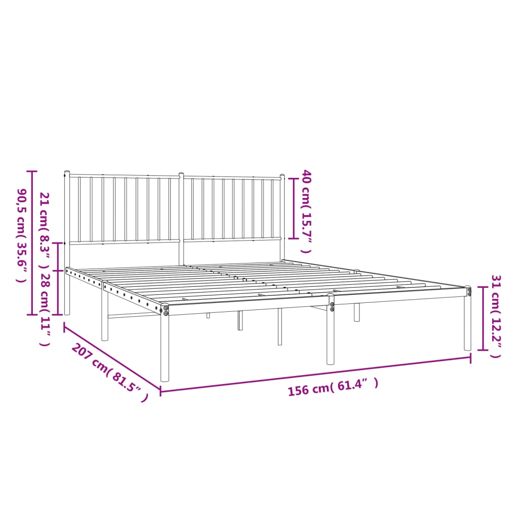 Estrutura de cama em metal com cabeceira 150x200 cm preto