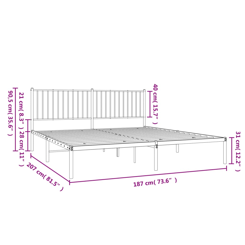 Estrutura de cama em metal com cabeceira 180x200 cm preto