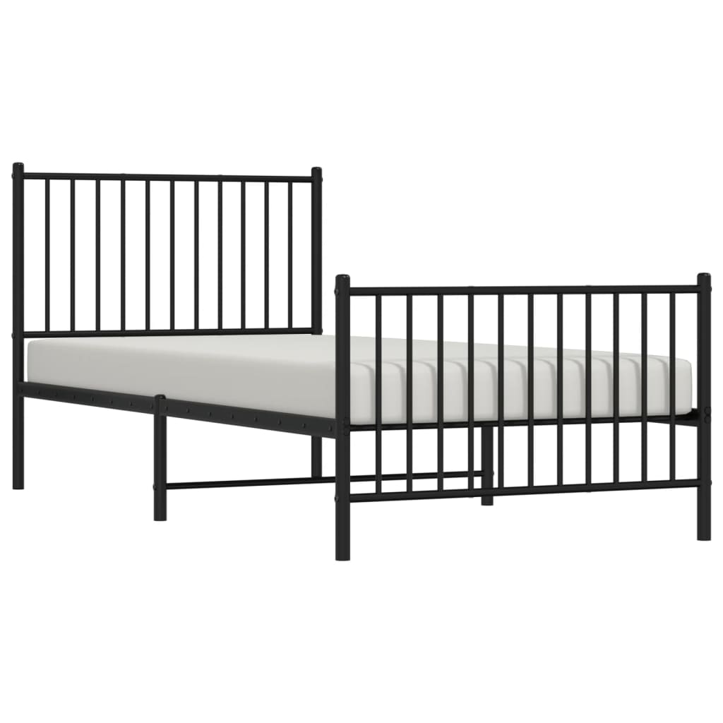 Estrutura de cama com cabeceira e pés 90x200 cm metal preto