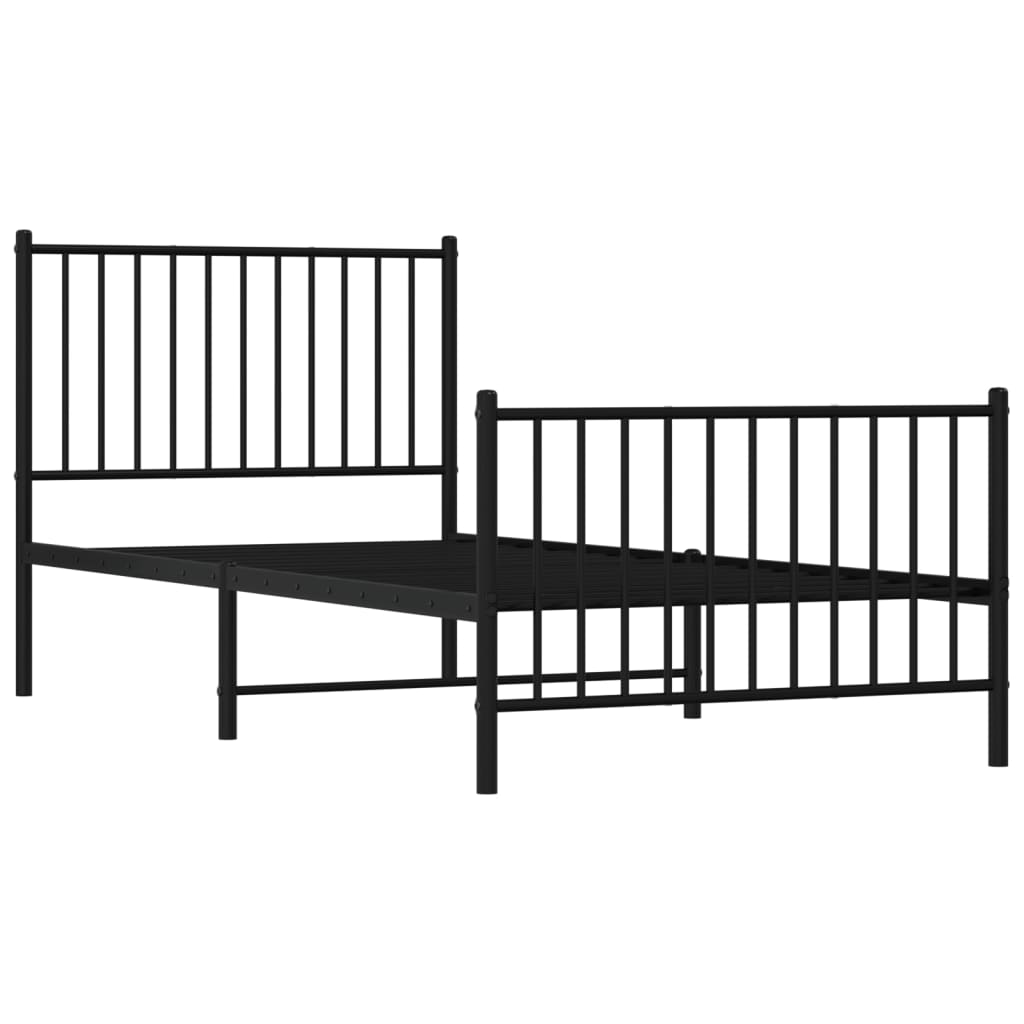 Estrutura de cama com cabeceira e pés 90x200 cm metal preto