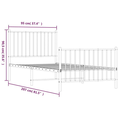 Estrutura de cama com cabeceira e pés 90x200 cm metal preto