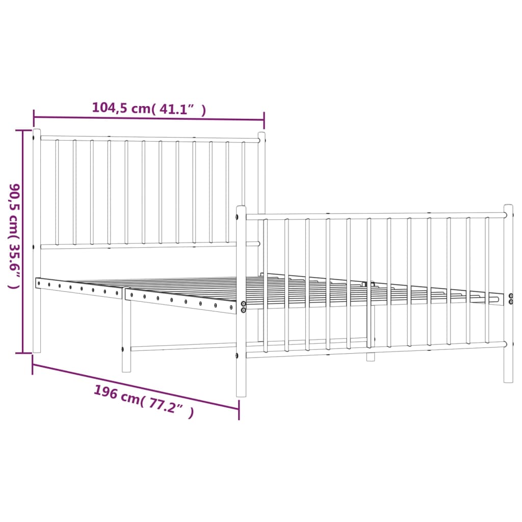 Estrutura de cama com cabeceira e pés 100x190 cm metal preto