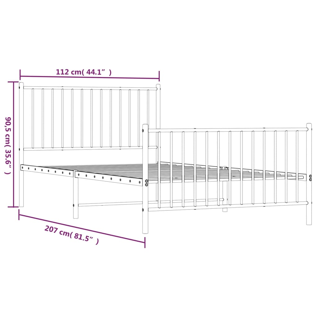 Estrutura de cama com cabeceira e pés 107x203 cm metal preto