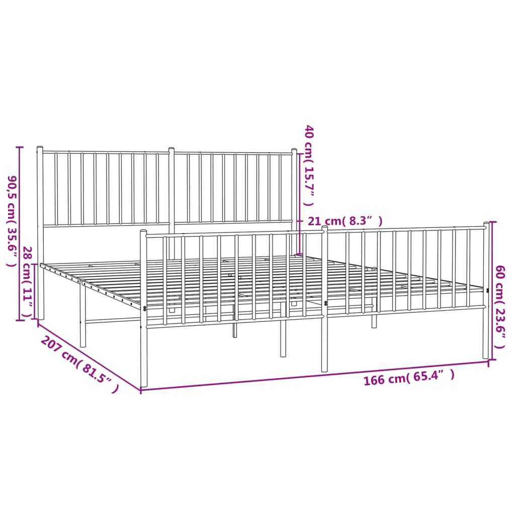 Estrutura de cama com cabeceira e pés 160x200 cm metal preto