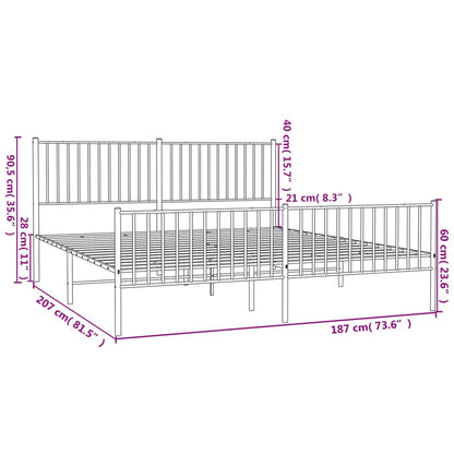 Estrutura de cama com cabeceira e pés 180x200 cm metal preto